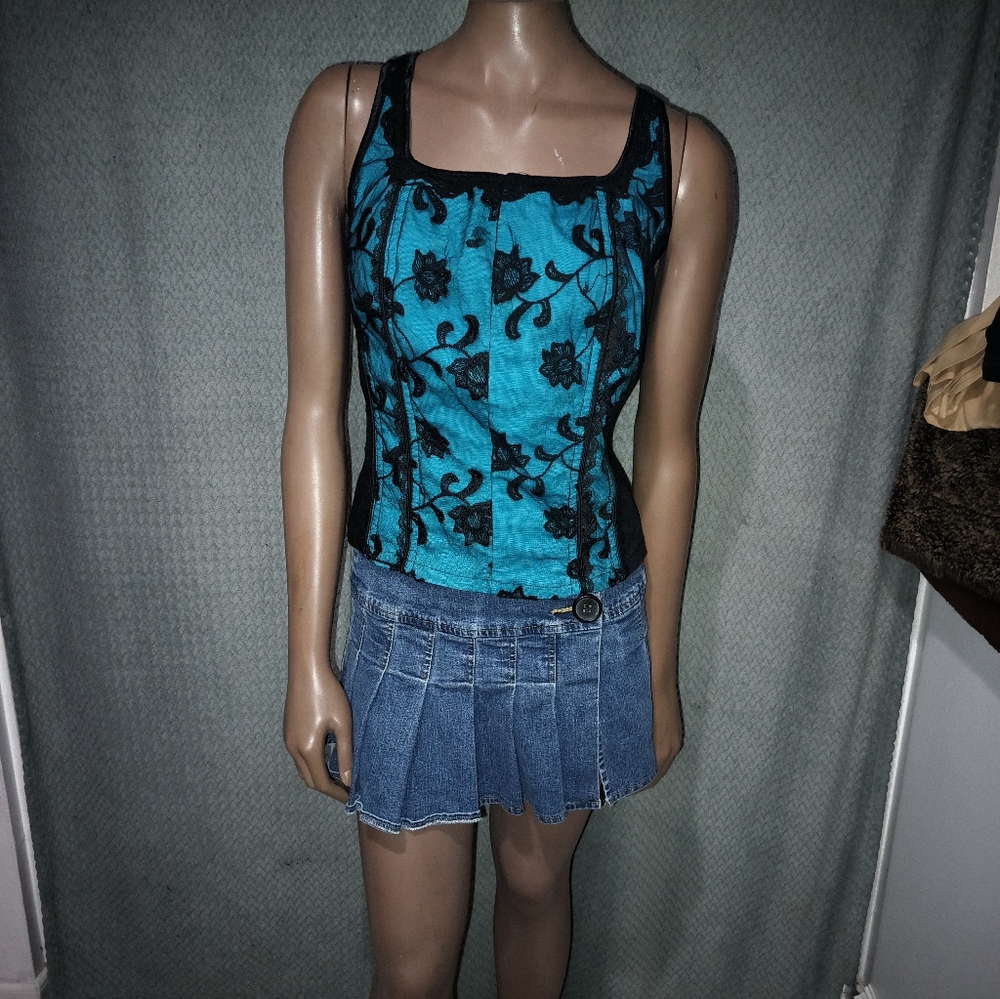 Tripp NYC Tourquoise and Black Corset Top Sz 2X